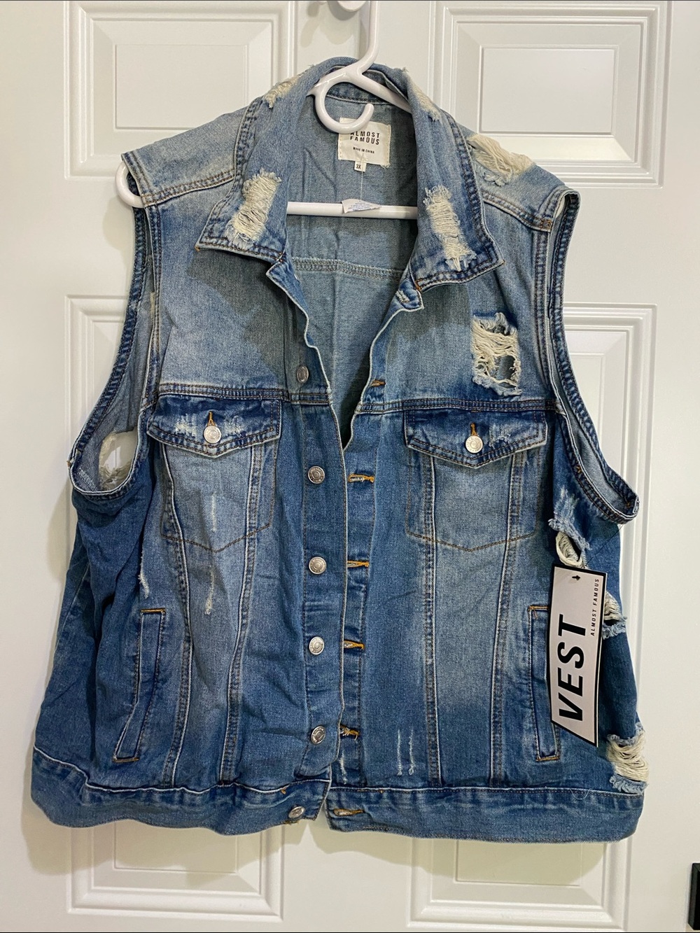 Almost Famous Light Blue Distressed Denim Vest